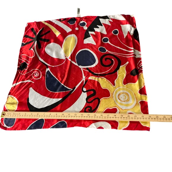 Chicos 100% Silk Square Scarf Red Abstract Sun Celestial Print RN 79984 - Picture 7 of 7